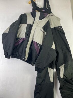 Lot of 2 Vintage Ski-Doo Sno Gear Jacket and Pant Bib SET Gray Black Sz Mens L
